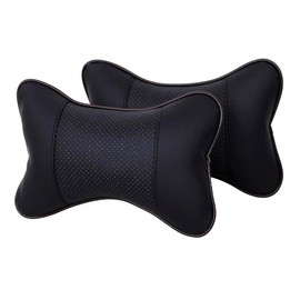 Lurowo Pack of 2 PU Leather Car Neck Pillow Car Seat Head Neck Support Headrest Breathable Cushion Shock Absorption Anti Fatigue Car Decor Accessories, Black