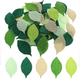 100 Pieces Fake Fabric Leaves, 5 Colors Mixed Artificial Roses Leaves Fabric Craft Leaf for Crafts, Scrapbooking, Floral Arrangements, Home Kitchen, Wedding Party Decorations (Green Series)