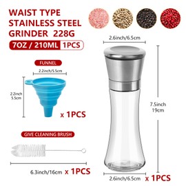 1Pc Salt and Pepper Grinder Tall Size - Black Pepper,Herb Shakers Mill Refillable Manual - Stainless Steel Lid - Adjustable Coarseness - Glass Material- Fits in Home,Kitchen,Barbecue (1)