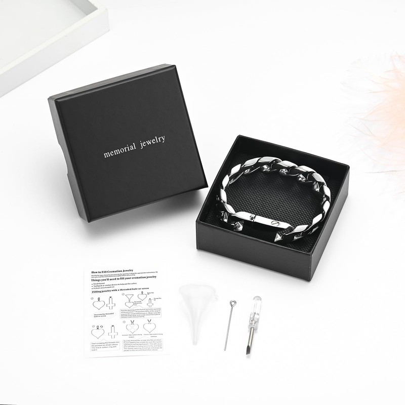 Cremation Urn Bracelet for Men - Silver Cuban Link Bracelet
