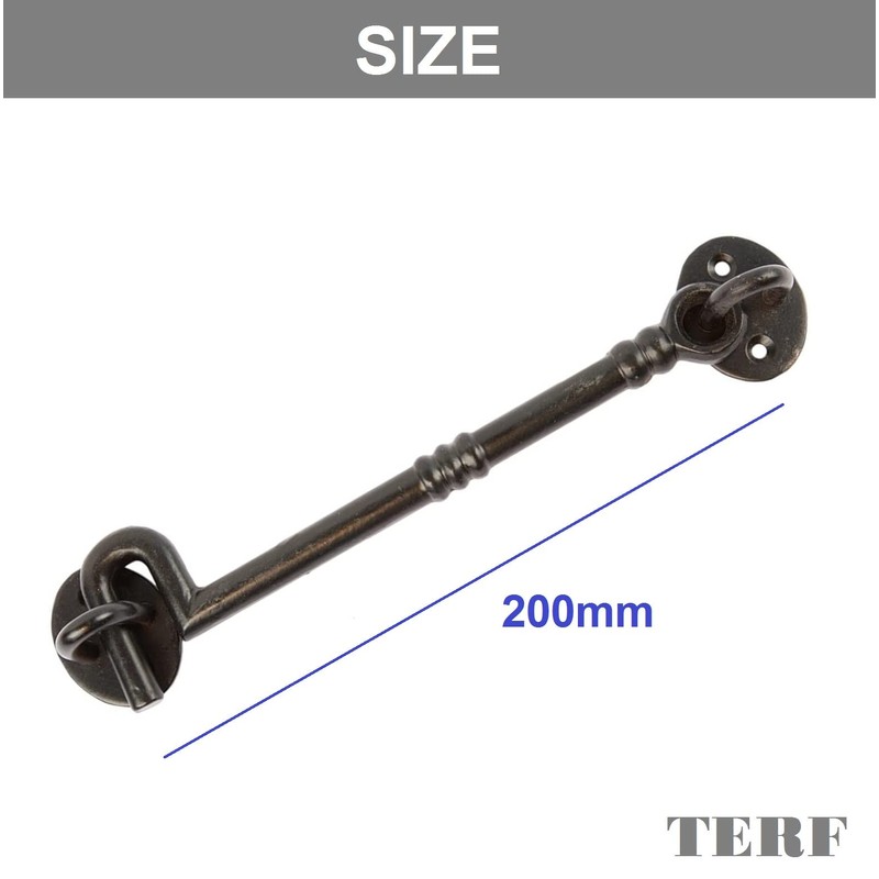 TERF® 200mm Heavy Duty Antique Black Cabin Door Hook and