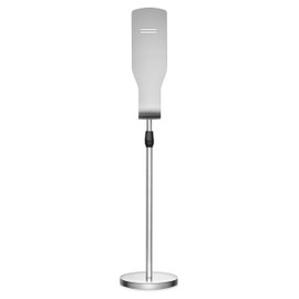 New Star Foodservice 1028881 Freestanding Adjustable Floor Stand for Hand Sanitizer Dispenser with Drip Tray and Weighted Base, Customizable, Stainless Steel, Round Base
