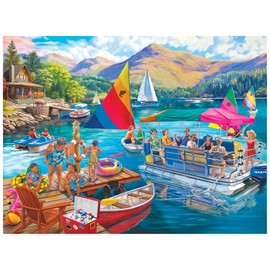 RoseArt - Bigelow Illustrations - Boater's Lake 500 Piece Jigsaw Puzzle, Summer Lake Puzzle for Adults
