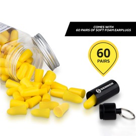 Senner ® SchaumPro Hearing Protection for a Peaceful Sleep or Protection at Work - Earplugs with High Noise Insulation (SNR) of 38 dB, Receives Alarm Tones, 60 Pairs with Aluminium Container for