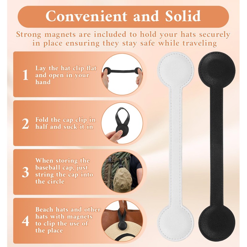 Thrymme 2Pcs Magnetic Hat Clip, Leather Hat Clip for Travel