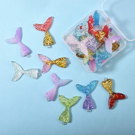 SUNNYCLUE 40Pcs 10 Color Resin Mermaid Tail Charms Flatback Pendants with Hole 2mm for DIY Jewelry Making Earring Bracelets Necklace Ornament Scrapbook DIY Crafts