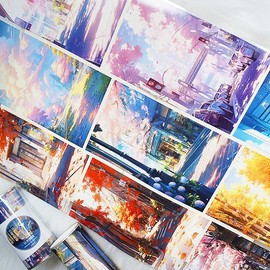 ZSALTT Landscape PET tape flower washi paper special oil girl character collage washi tape for DIY journal book (90697)