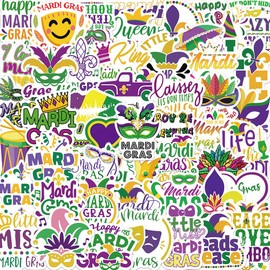 Yoksas 50Pcs Mardi Gras Carnival Stickers - Waterproof Vinyl Carnival Decals for Water Bottles,Laptops,Scrapbooks,Guitar,Carnival Supplies