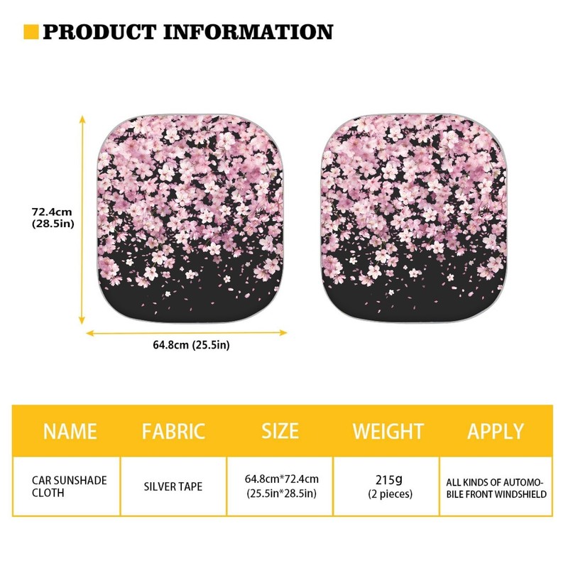 Quelytytrip Pink Cherry Blossom Car Sun Shade for Women,2PCs Front