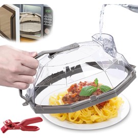 Microwave Splatter Cover with Anti-Scald Bowl Holder Clips – 10 Inch BPA-Free Microwave Cover with Steam Vents & Easy-Grip Handle, Anti-Splash Plate Guard, Microwave Cover for Food – Gray - 2 in 1