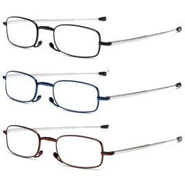 OWTXIS 3 Pack Folding Reading Glasses for Men Women, Keychain Compact Readers Blue Light Portable Pocket Eyeglasses (Black, Blue, Brown, +1.25)