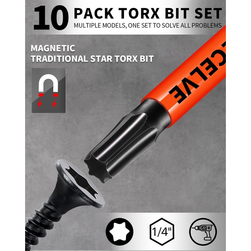 DYRECELVE Impact Torx Bit Set T15 T20 T25 T30 T40,