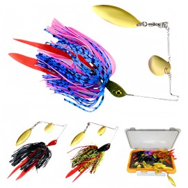 RuiJiaXiang 6pcs 11g 13g 19g skirted Jig heads fishing rubber jig heads spinner baits lures spoon bait spinnerbait kit Include plastic fishing tackle box fishing for freshwater saltwater