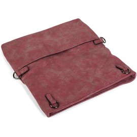styleBREAKER fold-over clutch in suede look with zip, 3-in-1 bag, shoulder strap, strap, shoulder bag, ladies 02012190, color:Raspberry