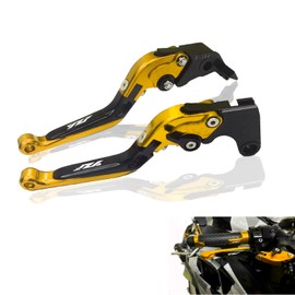 KBGRAX Motorcycle Aluminum CNC Adjustable Foldable Extendable Brake Clutch Levers for Yamaha YZF R1 2004-2014 YZF R6 2005-2016 (Gold & Black)