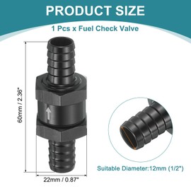 uxcell 12mm (1/2") Fuel Check Valve, Non-Return One Way Hose Check Valve, Aluminum Alloy Control Accessories for Petrol, Diesel, Gas, Oil, Air, Water, Black