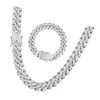 2Pcs Cuban Link Chain Rhinestone Necklace Bracelet Set Gift for