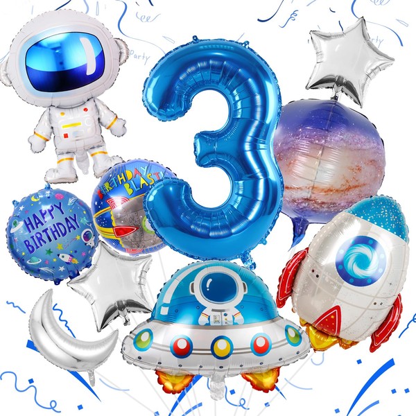 Space 3rd Birthday Decorations for Boys - 11PCS Set With