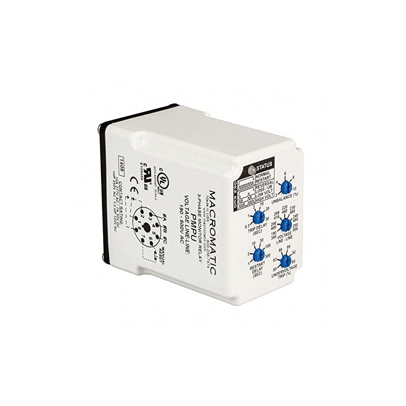 Macromatic PMPU 3 Phase Monitor Relay, Spdt, 500Vac, 8 Pin
