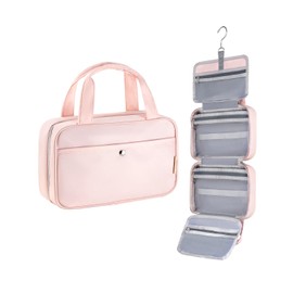 Chakipee Travel Hanging Toiletry Bag for Women - Waterproof Cosmetic Organizer with Clear Window, Lightweight Bathroom Bags for Essentials, Makeup, Shampoo, Toiletries (Pink, Medium)