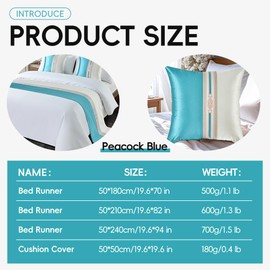 Bed Runner Smooth Comfort Decorative Jacquard Bed Scarf for Home and Hotel King Size Bed Throw Bedroom (Peacock Blue, 50x240cm/19.6x94in)