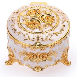 IGNPION Decorative Trinket Box Vintage Jewelry Box Small Trinket Storage Organizer Box For Rings Earrings Necklace Round, Beige