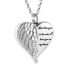 Vjajaly Cremation Heart Urn Necklace Ashes Jewelry Stainless Steel Keepsake Memorial Pendant Locket Ash Holder for Women Men (Silver)