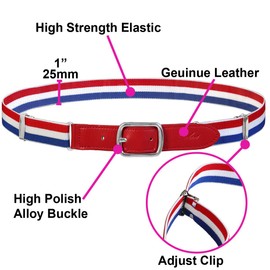 Falari Kids Leather Elastic Adjustable Belts for Boy Girl All Occasion Variety Colors - USA Stripe (Red Leather)