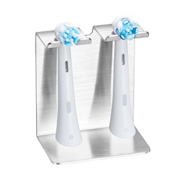 Electric Toothbrush Head Holder, Oukimly Toothbrush Holder Wall Mounted or Desktop, Metal Tooth Brush Holder, Shower Brush Head Holder, Electric Toothbrush Holder for Bathroom (Silver, Small)