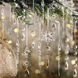 Christmas Ornaments Set of 10 Christmas Tree Hanging Snowflakes Christmas Ornaments Outdoor Tree Transparent Drop Ornaments Christmas Tree Ornaments Acrylic Stars Icicles (A)