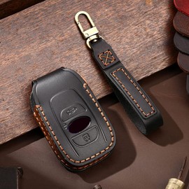 ontto Leather Car Key Case Suitable for Subaru BRZ Forester Impreza Sti WRX Xv Crosstrek Legacy Outback S4 B4 Levorg Trezia Accessories Key Cover Key Case Key Fob 3 Buttons Black