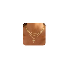 JIKASI Cross Necklace for Women, 14K Gold Plated Stackable Layered Necklaces Herringbone Snake Cuban Figaro Rope Satellite Chain Necklace Cross Pendant CZ Diamond Simple Jewelry Gift