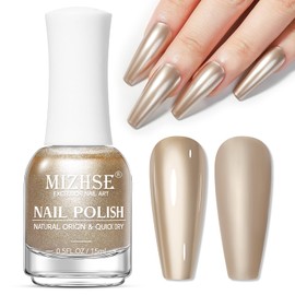 MIZHSE Champagne Mirror Nail Polish, Quick Dry Metallic Nail Polish, Air Dry Fast Chrome Nail Lacquer Bright Color Oil-based Nail Art Manicure DIY Home