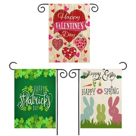 JQAQJU Valentine Day Garden Flag St Patricks Day Garden Flag Easter Garden Flags 3 Pack Outdoor Decorations for Seasonal Home Yard Spring