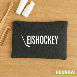 Huuraa Kulturbeutel Eishockey Hockey Geschenk 1 Liter Charcoal Filz Eishockey Geschenkidee