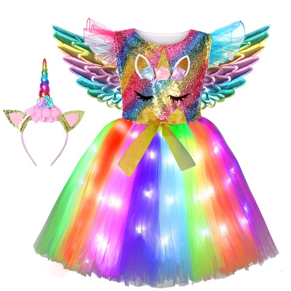 Soyoekbt Girls Unicorn Costume Led Light Up Princess Tutu Outfit