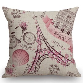Swono Throw Pillow Case Paris Symbols Cotton Linen Square Cushion Cover Standard Pillowcase for Men Women Home Decorative Sofa Armchair Bedroom Livingroom 18 x 18 inch