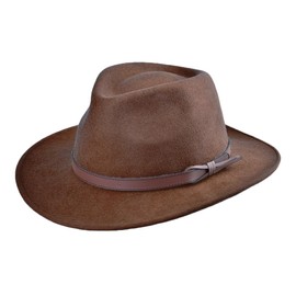 Bigalli Livorno Hat 100% Wool Felt for Women/Men Teardrop Shape with Genuine Leather Details Crushable Waterproof | Wide Brim | Safari Cowboy Cowgirl Hat | Chocolate Large