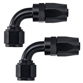 PTNHZ Universal 8AN 90 Degree Swivel Hose End Fitting For Nylon Braided Fuel Line Oil Fuel Cooler Kits Hose Adaptor Anodized Aluminum Alloy Black 2 Pack