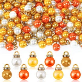 Jansun 90PCS Thanksgiving Day Mini Balls Ornaments, Fall Autumn Imitation Pearl Pendants Miniature Xmas Tree Hanging Decorations Small Vintage Glitter Balls for Holiday Party DIY Craft Decor Supplies