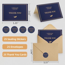 GAMSUNSTAR Thank You Cards with Envelopes and Stickers | Gold Foil Stamping, 300gsm Thick Paper & Secure Water-Activated Adhesive | Blank Notes for Wedding, Baby Shower, Small Business | 25 Pack