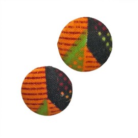 Button Earrings | African Wax Print | Ankara Earrings | Afrocentric Jewelry | Orange, Green, & Black