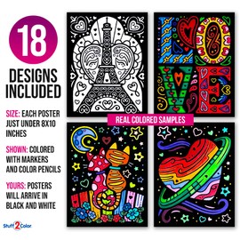 Super Pack of 18 Fuzzy Velvet Coloring Posters (Love Edition) - Great for Arts and Crafts, Travel Activity for Kiddos, Rehab, Therapy, Quiet Time, Sharing, Parties [All Ages: Girls, Toddlers, Teens]