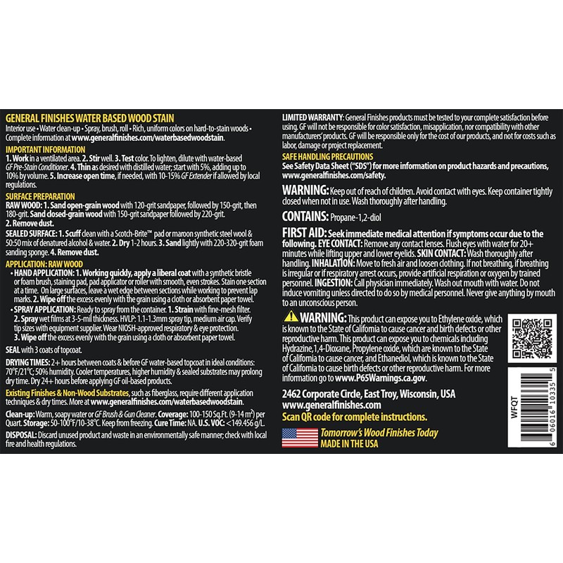 General Finishes Water Based Wood Stain, 1 Pint, Onyx