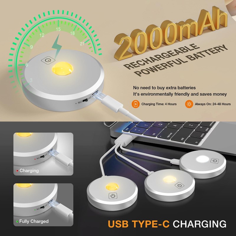 MEKKLEON Puck Lights with Remote Control, Rechargeable, Wireless Under Cabinet