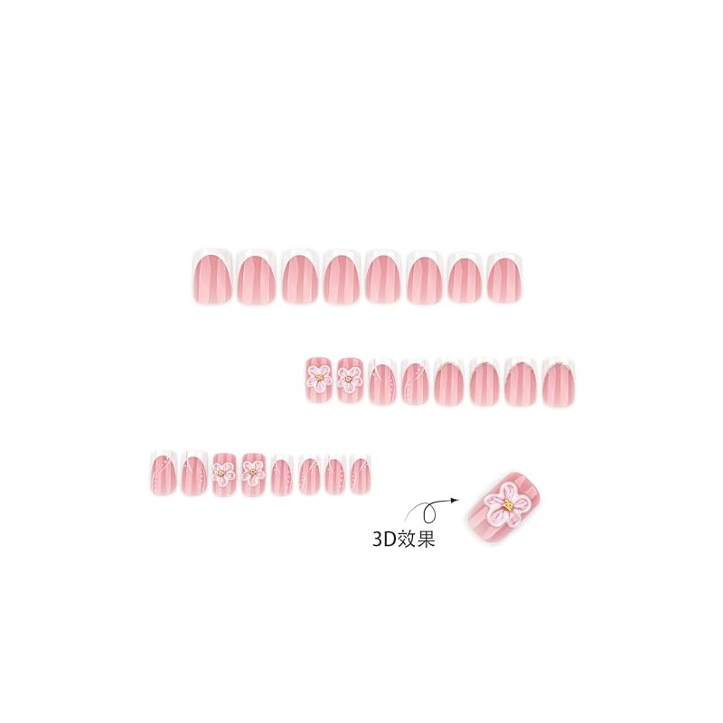 Uñas postizas cortas cuadradas de acrílico blanco con diseños florales,