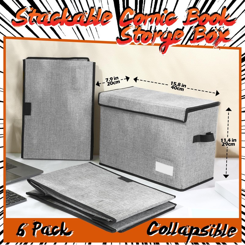 Chuangdi 6 Pcs Comic Book Storage Boxes, Back to School