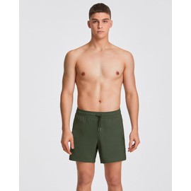 MaaMgic Mens Swim Trunks with Compression Liner 2 in 1 Swimming Shorts Stretch 5.5" Quick Dry Bathing Suits,Dark Green,Medium