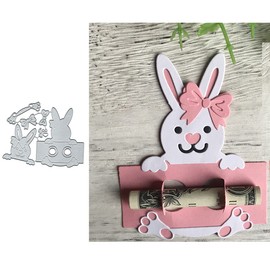 Rabbit Easter Money Holder Metal Die Cuts,Cute Easter Rabbit Bunny Bowtie Cutting Dies Cut Stencils DIY Scrapbooking Decorative Embossing Paper Scrapbooking Card Making