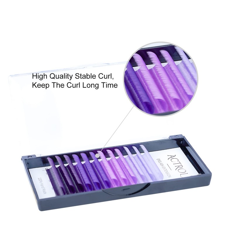 Colored Eyelash Extensions Easy Fan 14mm Ombre Purple D Curl
